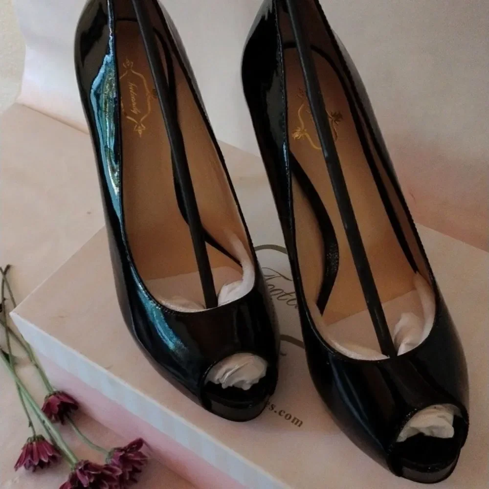 Footcandy Black Patent Peep Toe Heels